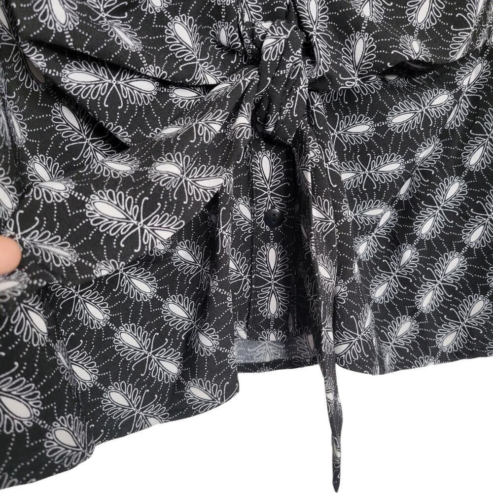 Ashley Stewart Abstract Black Yellow Front Tie Button Front Top Blouse Sz 18 - Picture 7 of 8